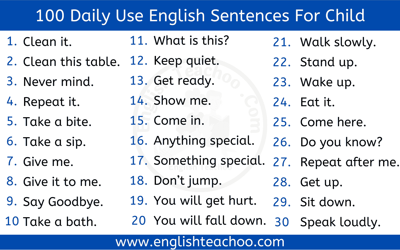 100 Daily Use English Sentences For Child EnglishTeachoo