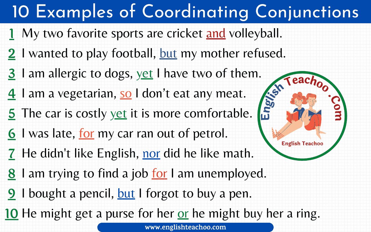 coordinating conjunctions list