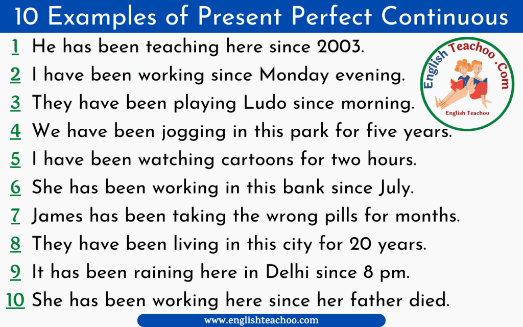 10 Examples Of Present Perfect Continuous Tense EnglishTeachoo