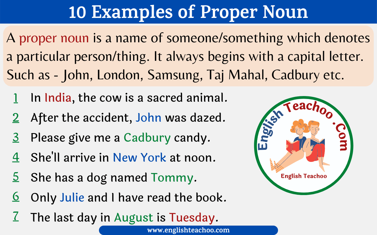 10 Examples Of Proper Noun In A Sentences EnglishTeachoo