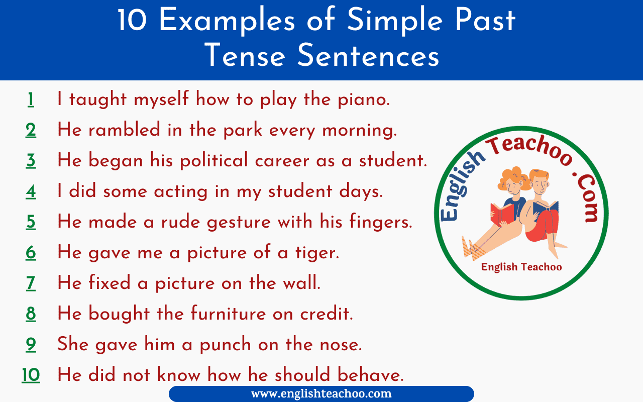 10 Sentences of Simple Past Tense  Simple past tense, 10 sentences, Past  tense
