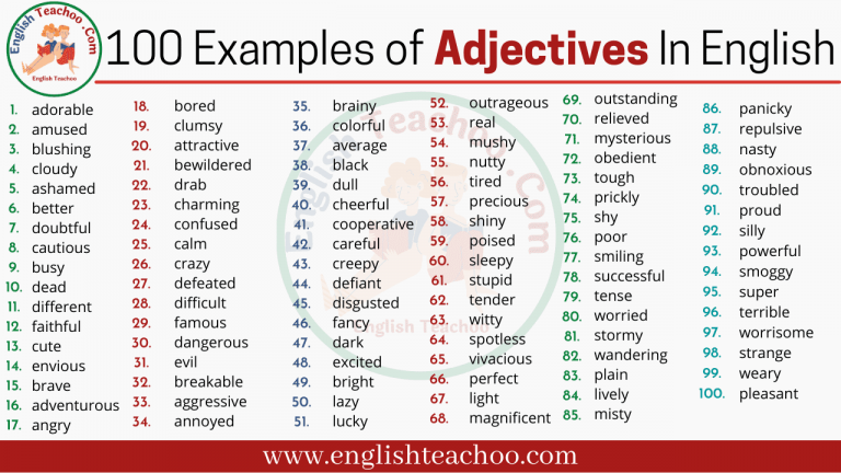 100 Examples of Adjectives In English - EnglishTeachoo