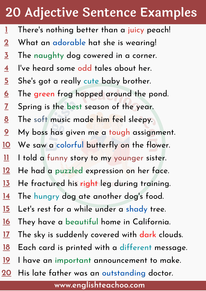 20 Adjective Sentence Examples EnglishTeachoo