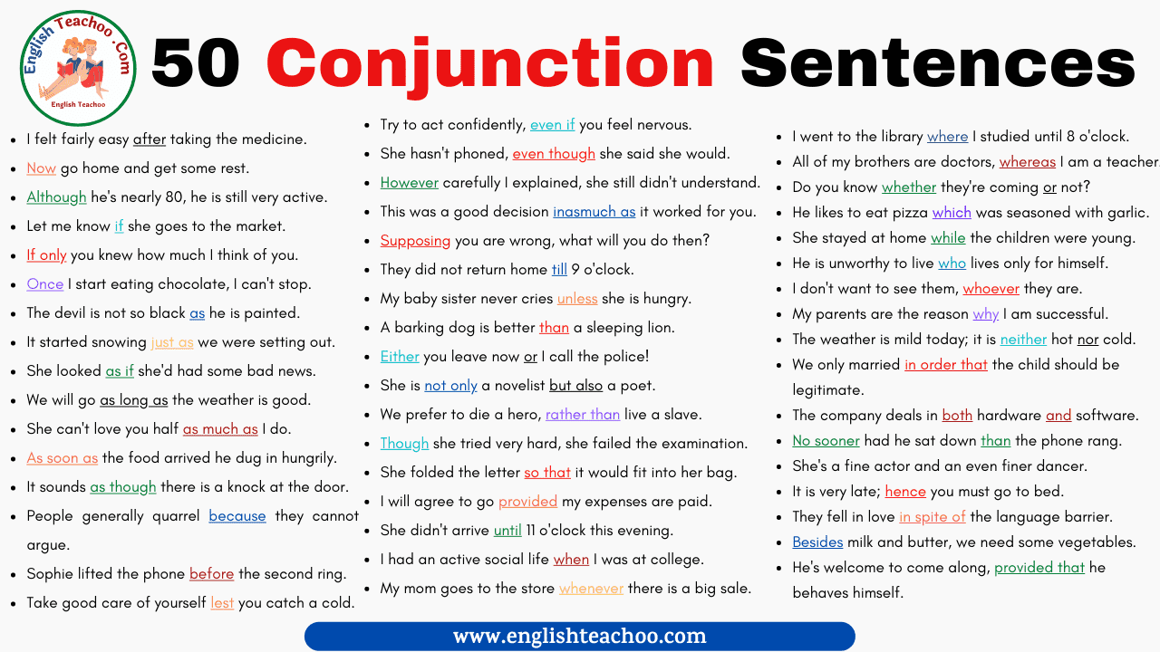 50 Conjunction Sentences in English