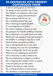 50 Sentences With Present Continuous Tense - EnglishTeachoo