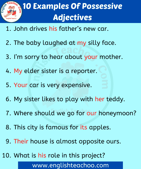 10 Examples Of Possessive Adjectives EnglishTeachoo
