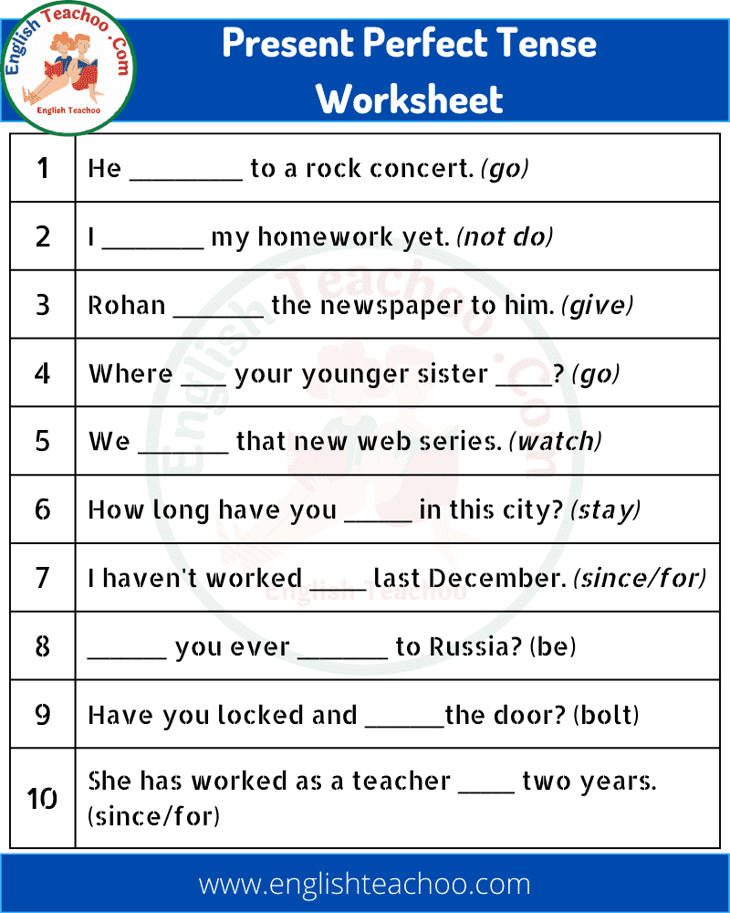 Present Perfect Tense Worksheet With Answers Pdf EnglishTeachoo