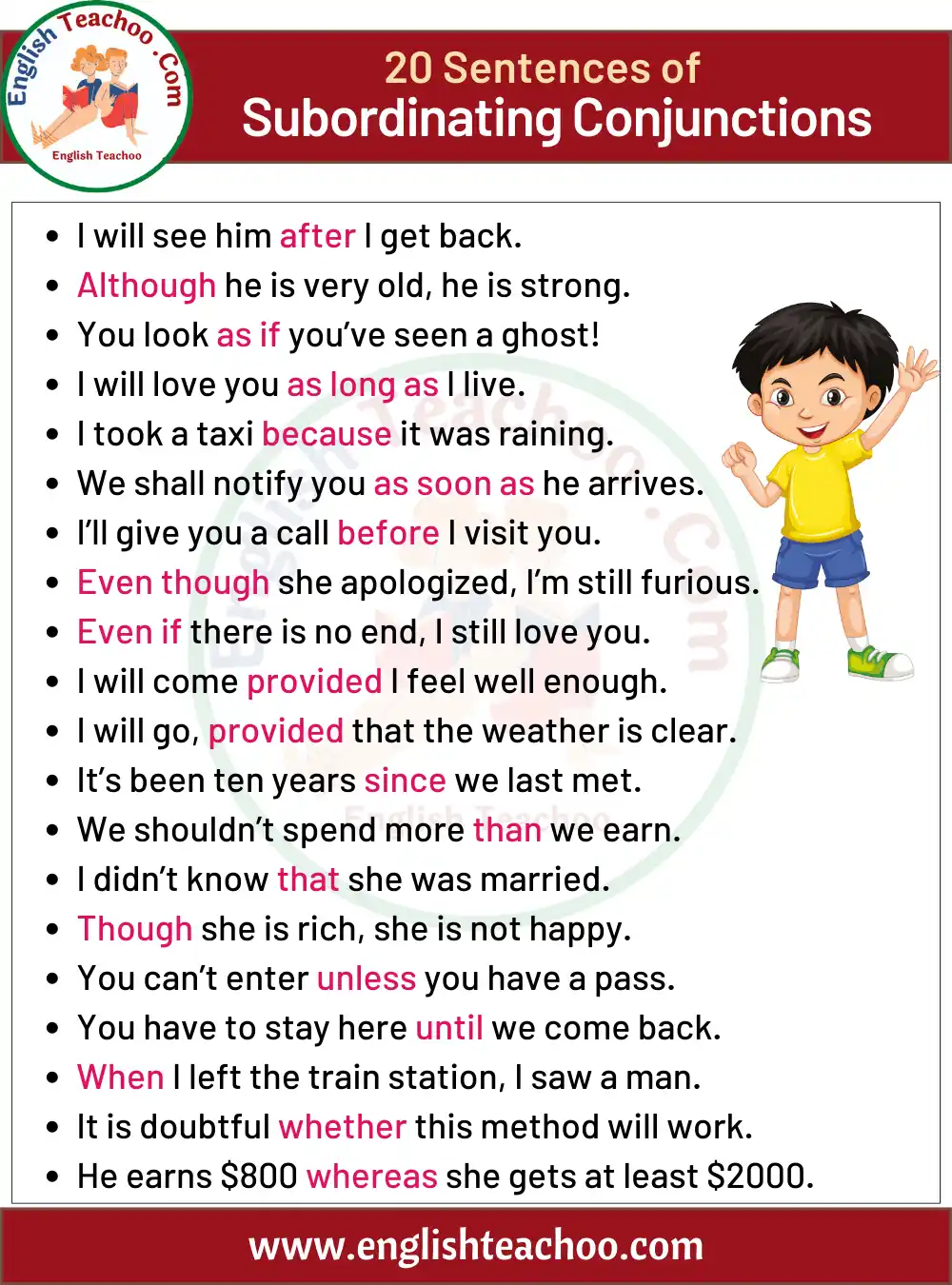 Subordinating Conjunctions Examples Sentences With Answers