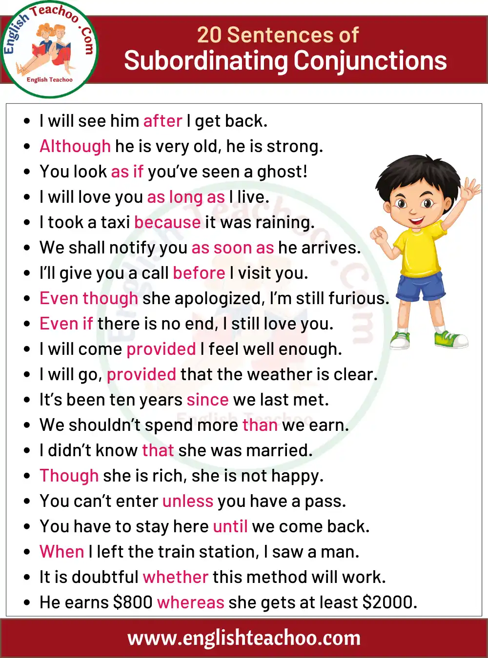 20 Examples Of Subordinating Conjunctions In Sentences EnglishTeachoo