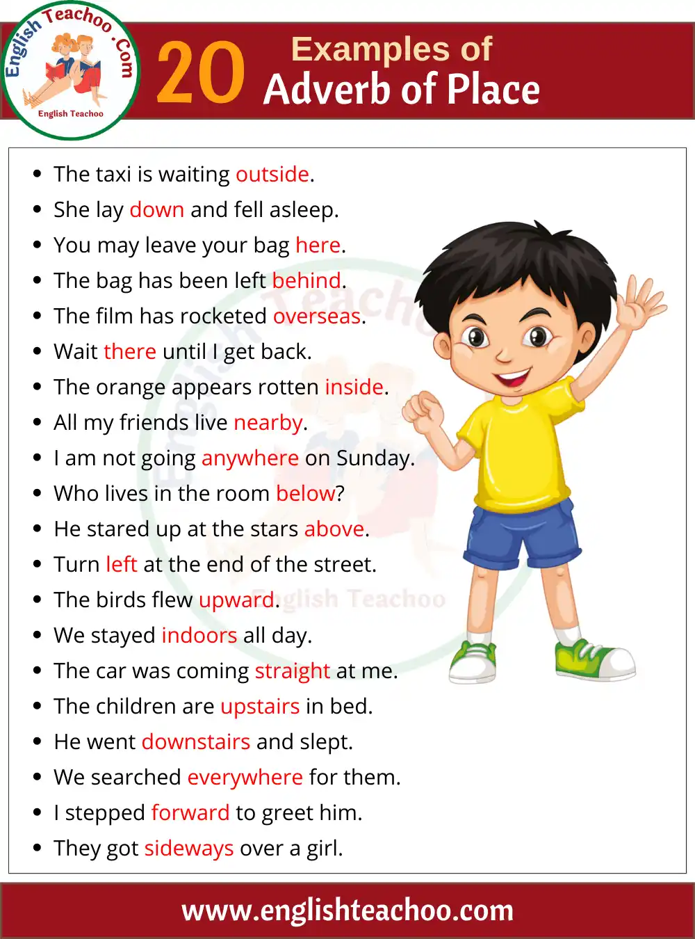 20 Examples Of Adverbs Of Place In Sentences EnglishTeachoo