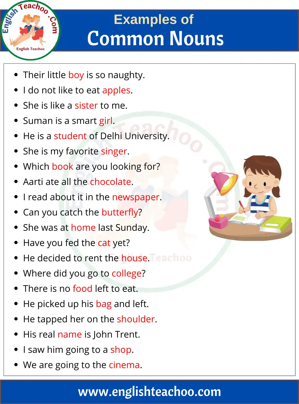 20 Examples Of Common Nouns In Sentences EnglishTeachoo