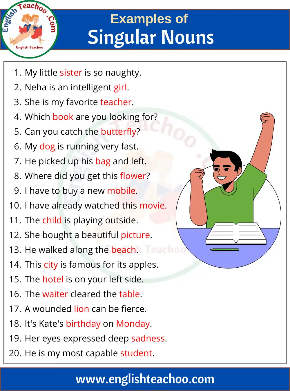 20 Examples Of Singular Nouns In Sentences EnglishTeachoo