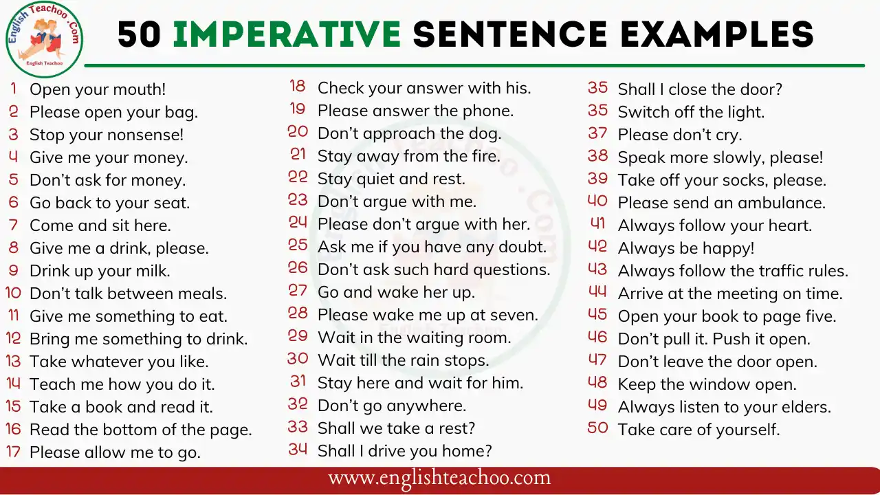 50 Examples of Imperative In a Sentences Imperative Sentence Examples